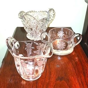 3 Antique Mismatched Glass Creamers and Open Sugar For a Tea Party